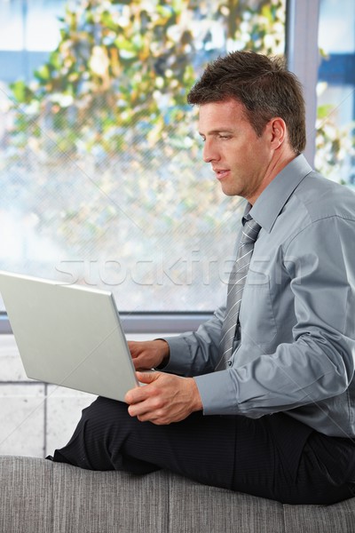 Businessman using laptop on couch Stock photo © nyul