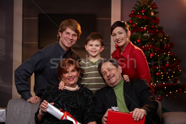 Foto d'archivio: Ritratto · famiglia · felice · Natale · figlio · nonni