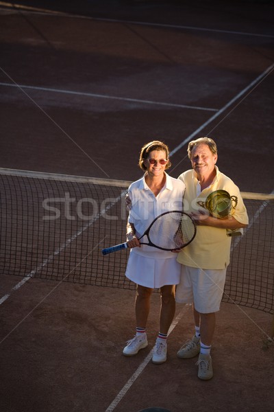 Aktif poz tenis kortu tenis raketi fincan Stok fotoğraf © nyul