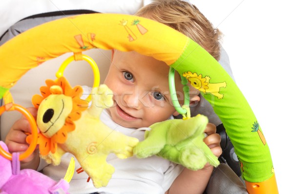 Boldog baba egyéves fiú ül mosolyog Stock fotó © nyul