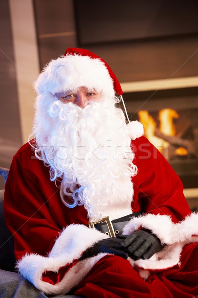 Foto stock: Retrato · papai · noel · sessão · lareira · olhando