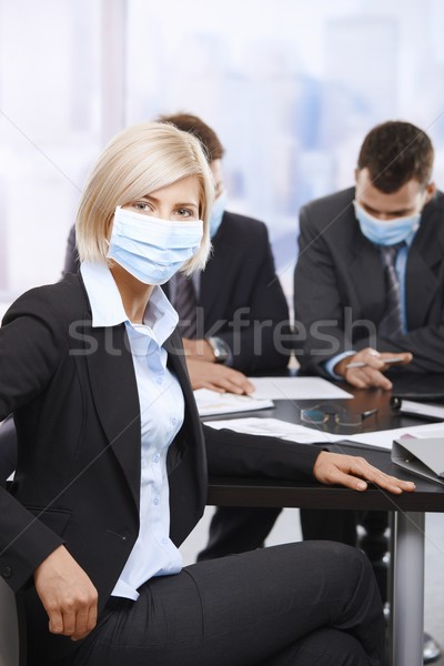 Ludzi biznesu h1n1 wirusa kobieta interesu świnia grypa Zdjęcia stock © nyul