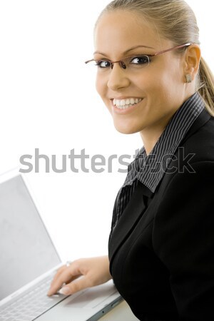 Femme d'affaires travail ordinateur heureux jeunes séance [[stock_photo]] © nyul