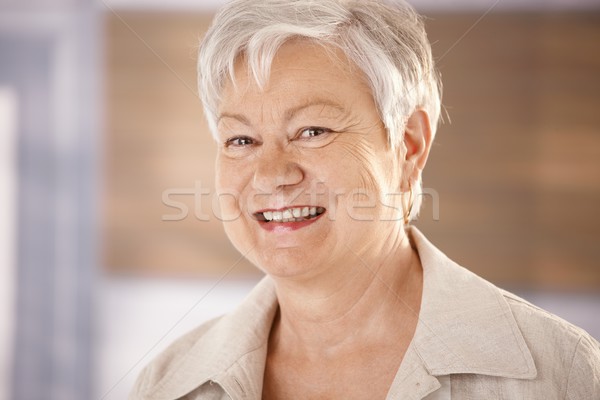 Foto stock: Retrato · pelo · blanco · primer · plano · feliz · mirando