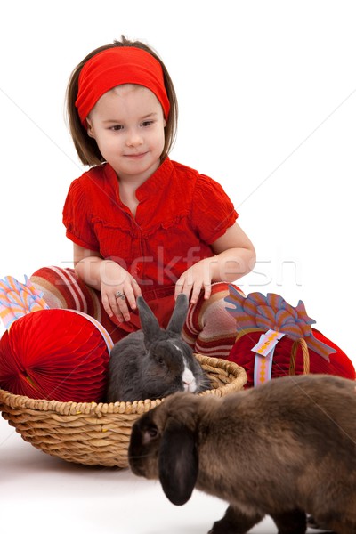 Little girl coelhinho da páscoa páscoa imagem sorridente isolado Foto stock © nyul