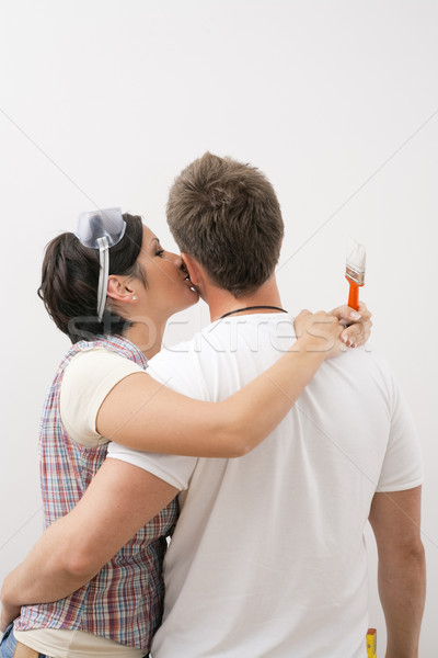 Couple kissing at flat renovation Stock photo © nyul