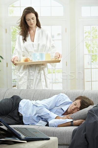 Foto stock: Manana · trabajo · cansado · empresario · dormir · sofá