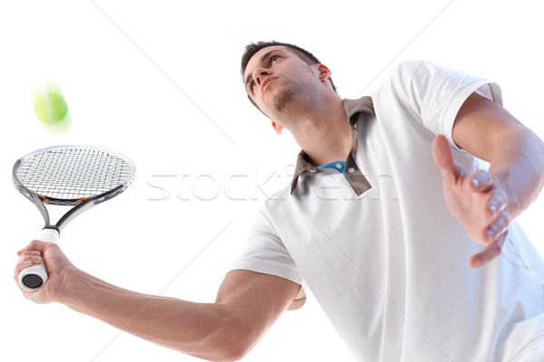 Stock foto: Jungen · Tennisspieler · gut · aussehend · Maßnahmen · Studenten · Sommer