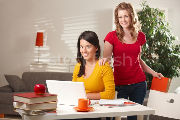 Studenţi uita laptop învăţare acasă Imagine de stoc © nyul