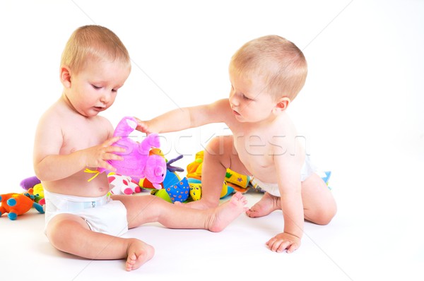 Foto stock: Bebé · gemelos · jugando · gemelo · ninos · junto