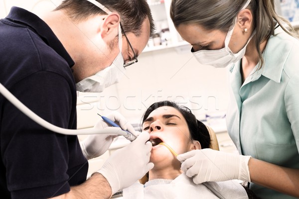 Dentista jóvenes femenino paciente dentales dentistas Foto stock © nyul