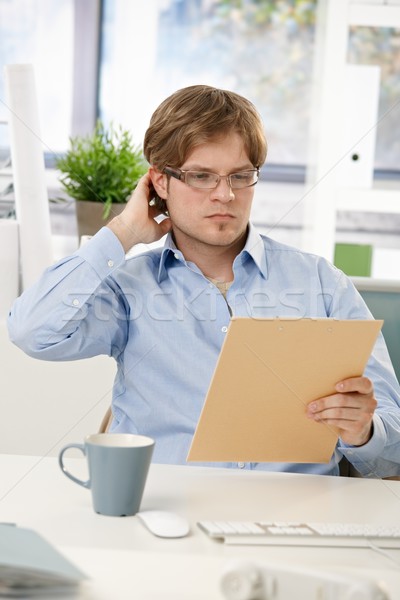 Stockfoto: Jonge · zakenman · lezing · document · vergadering