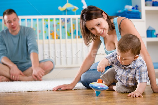  Happy family playing at home Stock photo © nyul