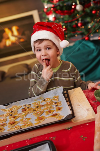 Küçük erkek tatma Noel kek Stok fotoğraf © nyul