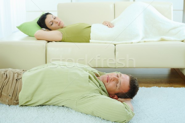 Stockfoto: Paar · slapen · bank · home · sofa · vloer