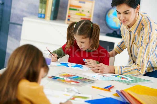 Children painting in art class at elementary school Stock photo © nyul