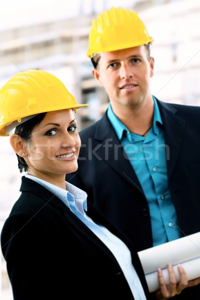 Jeunes casque permanent bâtiment [[stock_photo]] © nyul