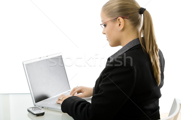 Foto stock: Mujer · de · negocios · de · trabajo · ordenador · jóvenes · bastante · sesión