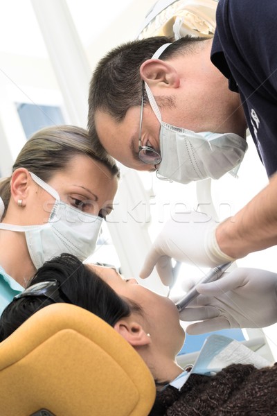 Stockfoto: Tandarts · jonge · vrouwelijke · patiënt · tandheelkundige · tandartsen