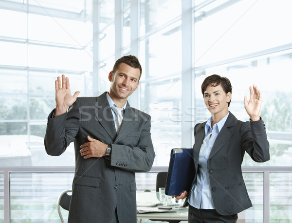 üzlet üzletember üzletasszony integet kezek üdvözlet Stock fotó © nyul