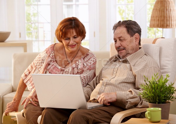 Ouderen paar computer met behulp van laptop home Stockfoto © nyul