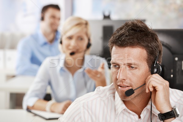 Stockfoto: Klantenservice · portret · exploitant · praten · hoofdtelefoon · glimlachend