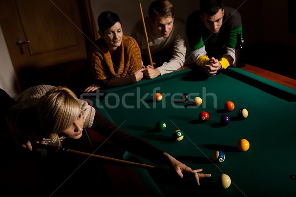 Imagine de stoc: Femeie · joc · Snooker · alb · bilă