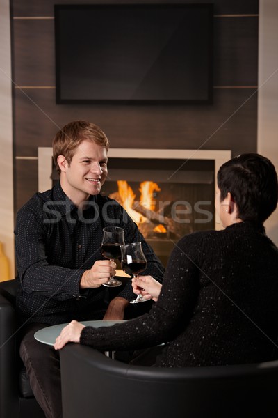 ロマンチックな カップル デート 小さな 座って 暖炉 ストックフォト © nyul