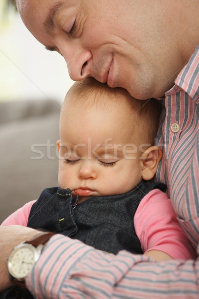 Foto stock: Pequeño · bebé · dormir · cute · brazo · casa