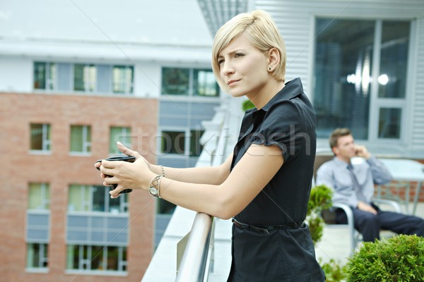 деловая женщина питьевой кофе перерыва служба терраса Сток-фото © nyul