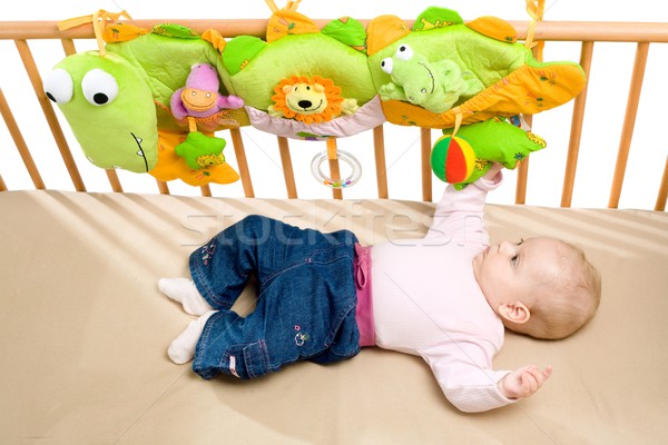 Stockfoto: Baby · bed · Maakt · een · reservekopie · kinderen · gezicht · kind