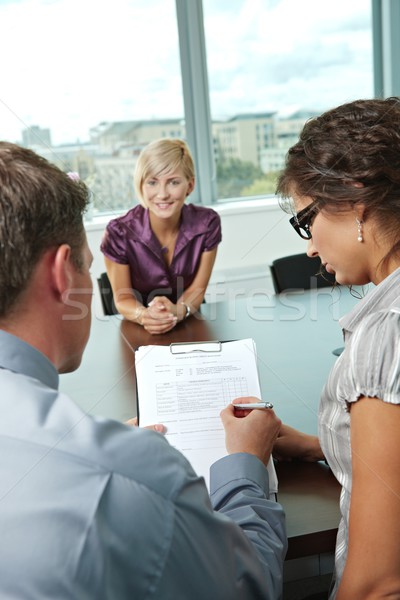 Foto stock: Excelente · entrevista · de · emprego · questionário · forma · foco