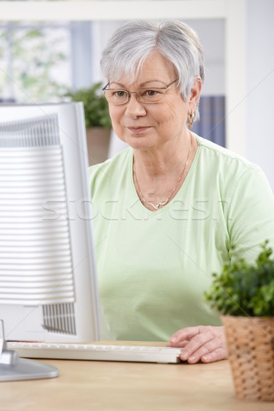 Stock photo: Senior woman browsing internet at home�