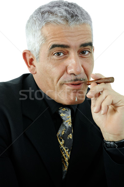 üzletember dohányzás szivar közelkép portré érett Stock fotó © nyul