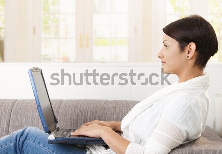 Stockfoto: Aantrekkelijke · vrouw · computer · aantrekkelijk · jonge · vrouw · met · behulp · van · laptop · vergadering