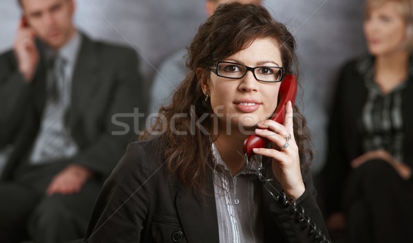 Stock foto: Geschäftsfrau · sprechen · Telefon · Porträt · jungen