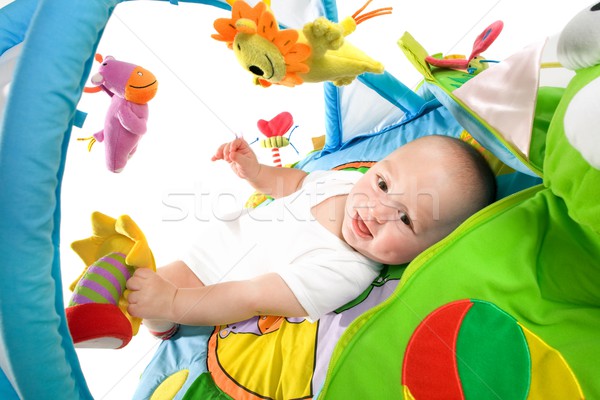 Stockfoto: Baby · gymnasium · geïsoleerd · gelukkig · spelen · speelgoed