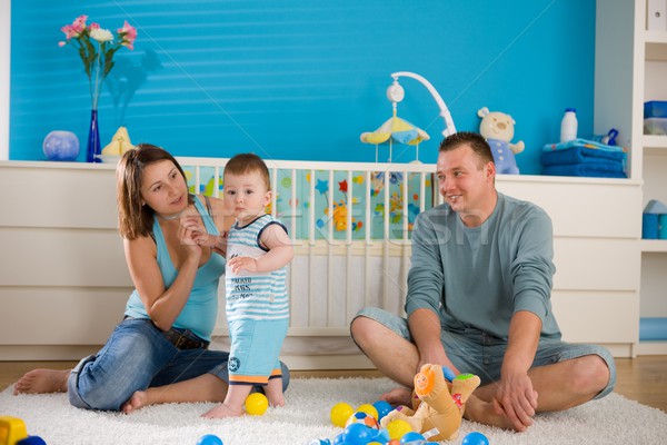 Foto stock: Familia · feliz · casa · retrato · bebé · nino