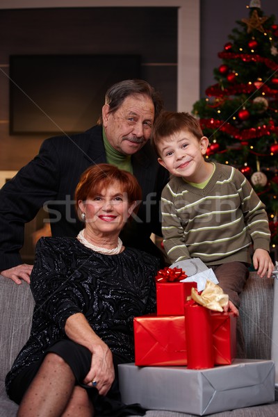 Stock foto: Porträt · Großeltern · Enkel · Weihnachten · glücklich · lächelnd