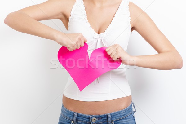 Frau Papier Herz abgesondert Jeans Farbe Stock foto © nyul