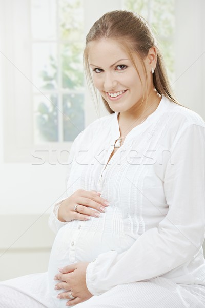 Foto stock: Embarazo · feliz · jóvenes · mujer · embarazada · vientre