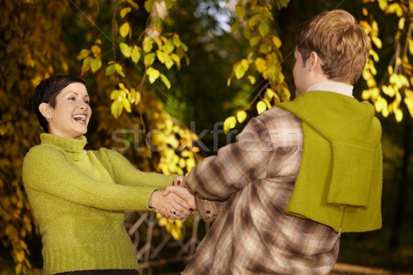Happy couple having fun in forest Stock photo © nyul