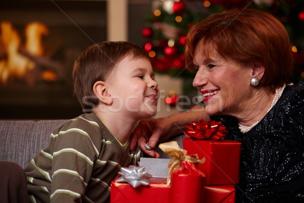 Stock foto: Großmutter · Enkel · Weihnachten · Porträt · glücklich · schauen