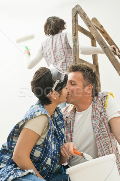 çift öpüşme boyama ev Stok fotoğraf © nyul