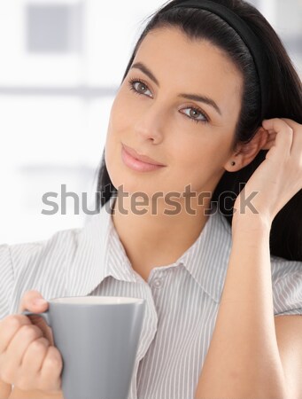 Happy beauty with coffee cup Stock photo © nyul