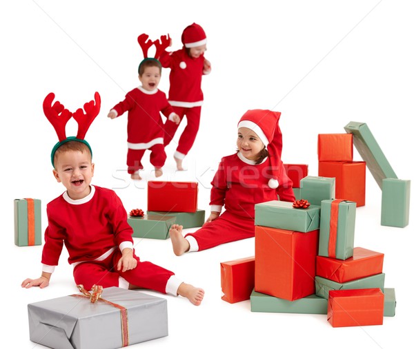 Stock photo: Happy little children in Santa costume�