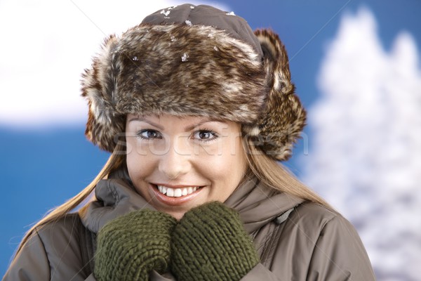 Pretty girl dressed up warm smiling freezing Stock photo © nyul