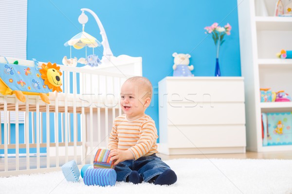 Stock foto: Glücklich · Baby · spielen · Junge