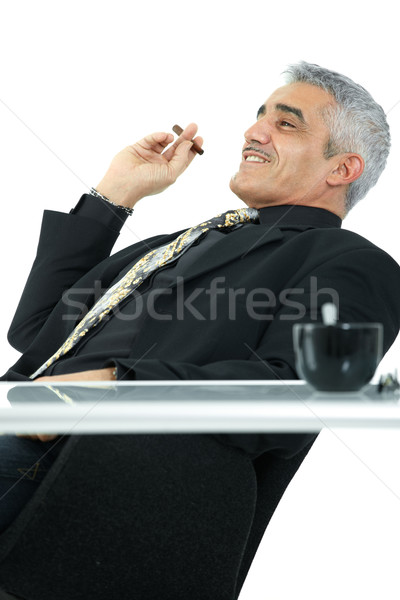 商人 抽煙 雪茄 成熟 坐在 辦公桌 商業照片 © nyul