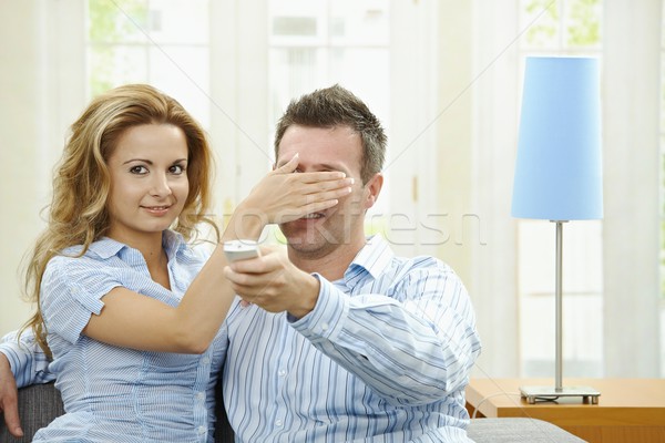 Foto stock: Amor · Pareja · viendo · tv · casa · sesión